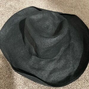 Sonni Woven Wide Brim Black Sun Hat One Size  Fiber Blend